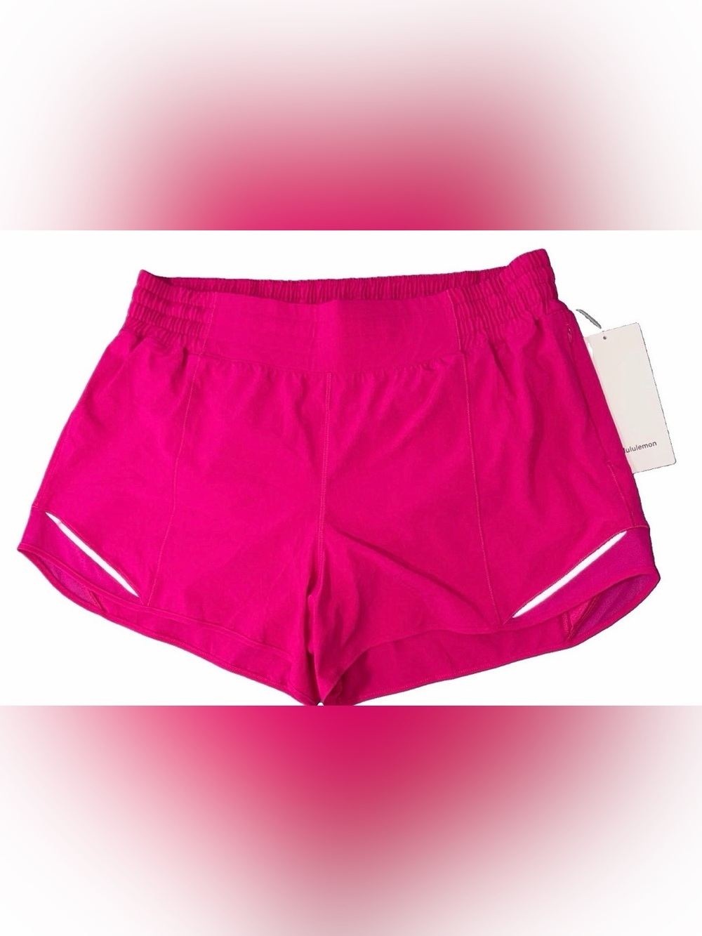NWT LULULEMON SIZE 14 HOTTY HOT HI RISE 4” SHORT*LINED AUTHENTIC PINK FLARE